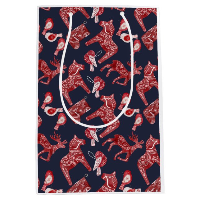 Sac Cadeau Moyen Cheval de Dala de l'aquarelle scandinave (Devant)