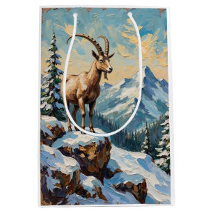 Sac Cadeau Moyen Chèvre de montagne vintage sur la crête de Noël gi