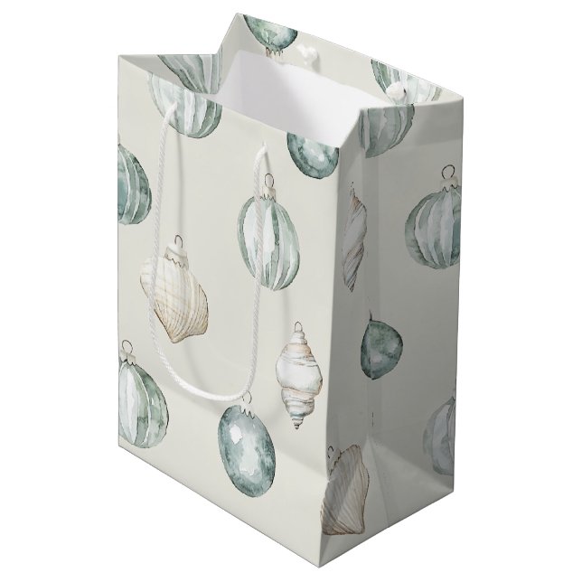 Sac Cadeau Moyen Chic Blue Cream Beach Océan Noël (Devant Angle)
