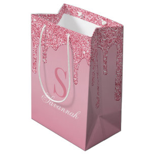 Sac Cadeau Moyen Chic Blush Parties scintillant rose Lecteurs Monog