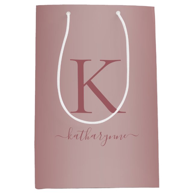 Sac Cadeau Moyen Chic Girly Rose Gold Monogramme Nom (Devant)