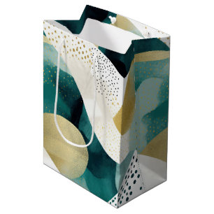 Sac Cadeau Moyen Chic Gold Green White Abstrait