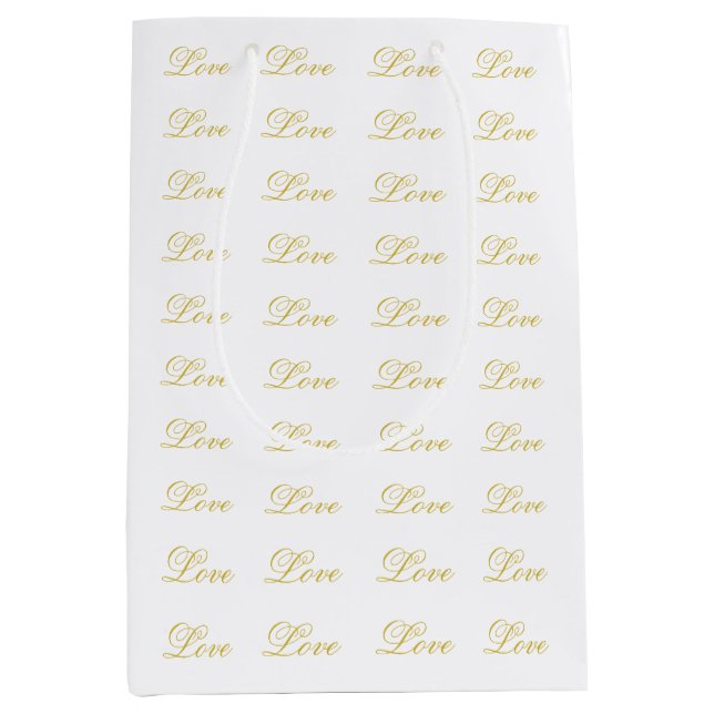 Sac Cadeau Moyen Chic Gold Script White Love Mariage Calligraphie (Devant)