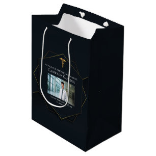 Sac Cadeau Moyen Chic Médicale School Photo Graduation Black Gold