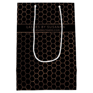 Sac Cadeau Moyen Chic noir et Rose or géométrique