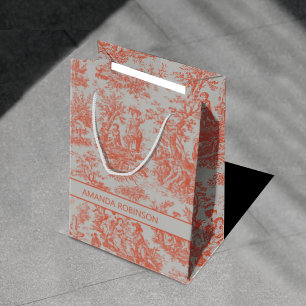 Sac Cadeau Moyen Chic vintage orange toile de jouy