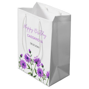 Sac Cadeau Moyen Chic violet Xeranthemum Floral Anniversaire