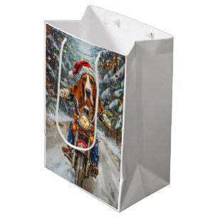 Sac Cadeau Moyen Chien Basset Hound à moto Noël
