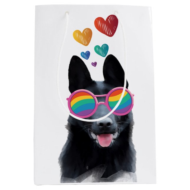 Sac Cadeau Moyen Chien berger allemand avec coeur Saint-Valentin (Devant)