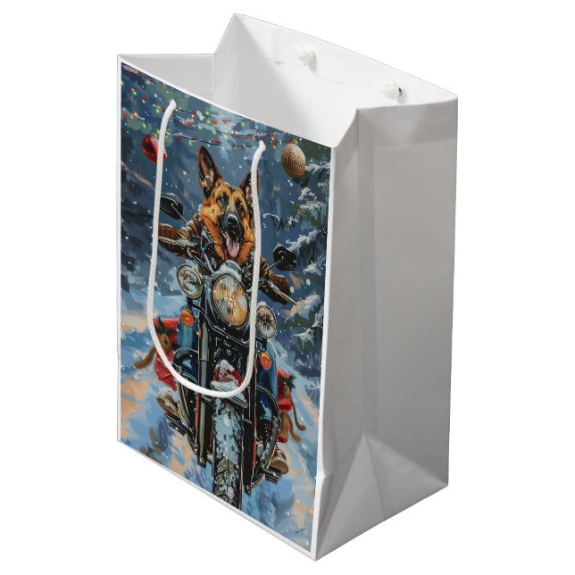 Sac Cadeau Moyen Chien berger allemand équitation moto Noël (Devant Angle)