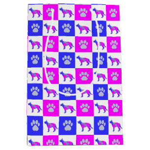 Sac Cadeau Moyen Chien berger allemand & Paw Hot Pink & Blue