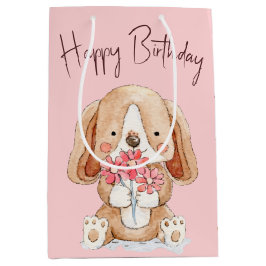 Sac Cadeau Moyen Chien chiot avec fleurs