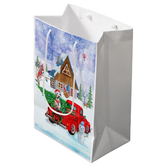 Sac Cadeau Moyen Chien dalmate en livraison de Noël Camion Neige (Devant Angle)