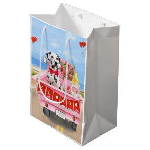 Sac Cadeau Moyen Chien dalmate Saint Valentin Coeurs de Camion