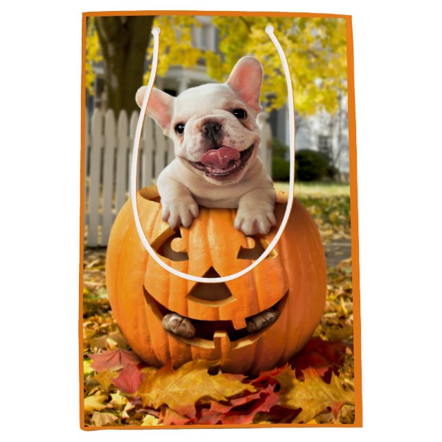 Sac Cadeau Moyen Chien dans Jack-o-Lantern (Devant)
