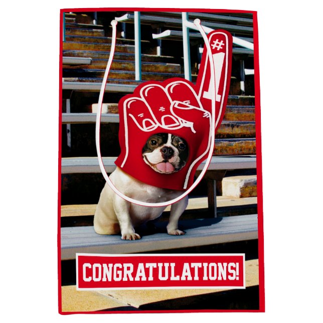 Sac Cadeau Moyen Chien dans la main de mousse (Devant)