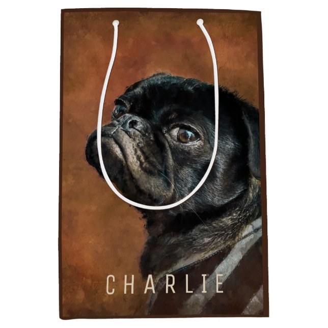 Sac Cadeau Moyen Chien de Carlin noir (Devant)