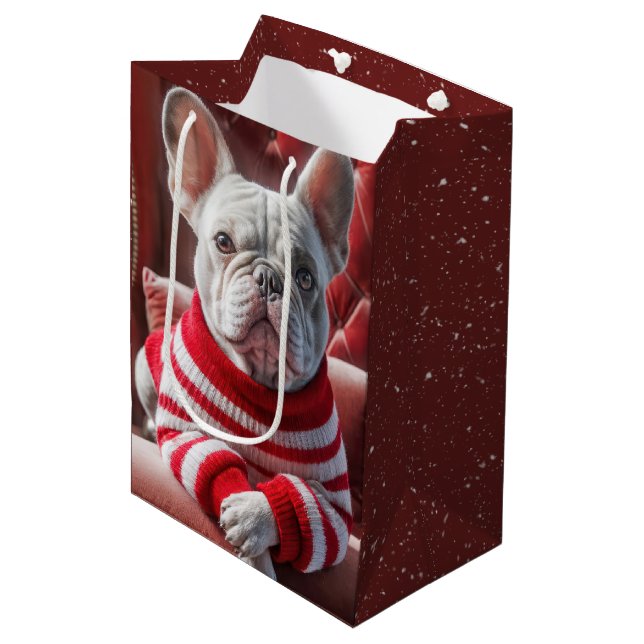 Sac Cadeau Moyen Chien de taule français de Noël (Devant Angle)