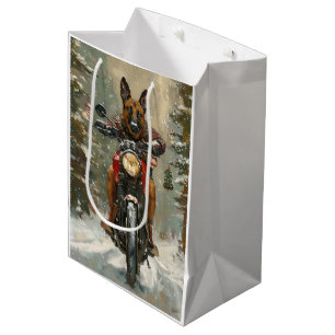 Sac Cadeau Moyen Chien Malinois Belge à moto Noël