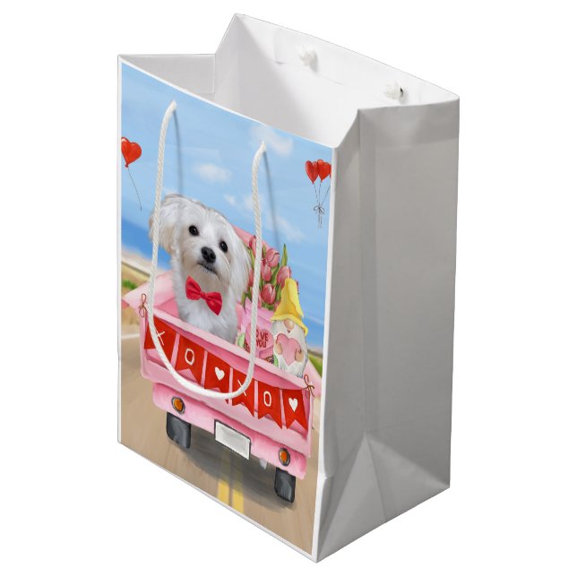 Sac Cadeau Moyen Chien maltais Saint Valentin Camion (Devant Angle)
