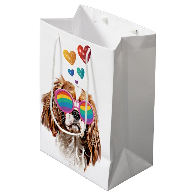 Sac Cadeau Moyen Chien roi Cavalier avec coeur Saint Valentin (Devant Angle)