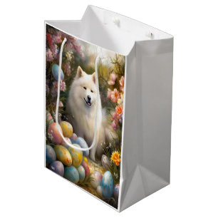 Sac Cadeau Moyen Chien Samoyé avec oeufs de Pâques vacances