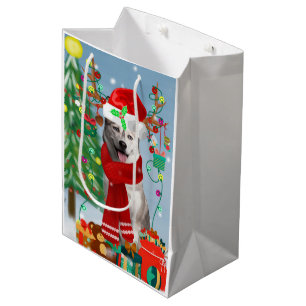 Sac Cadeau Moyen Chien sibérien Husky à Noël de neige