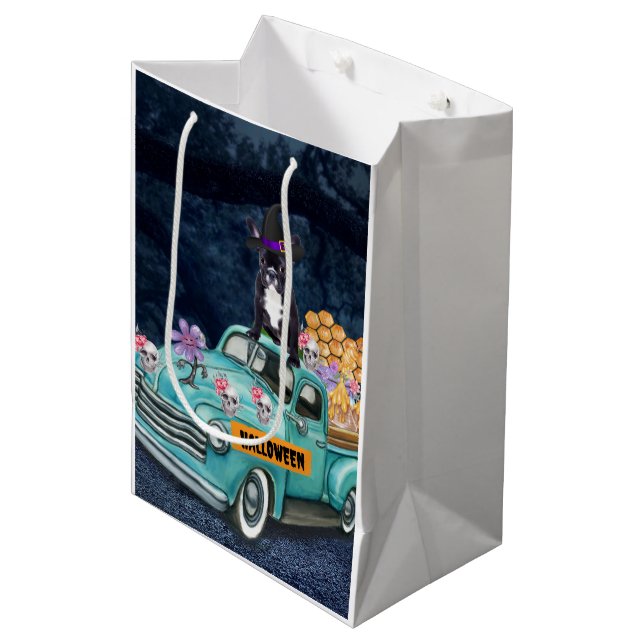 Sac Cadeau Moyen Chien-taureau français Halloween Camion Effrayant  (Devant Angle)