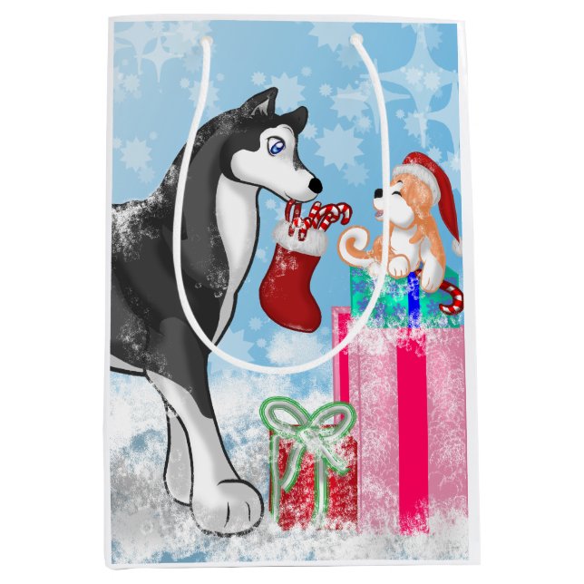 Sac Cadeau Moyen Chienchiens de Noël ! (Devant)