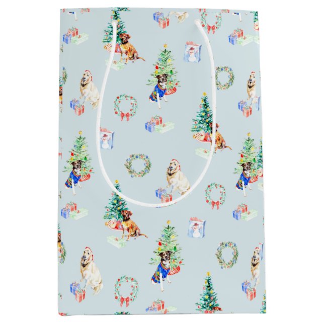 Sac Cadeau Moyen Chiens de Noël (Devant)
