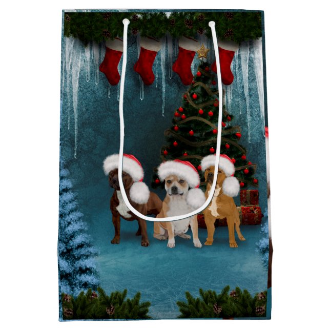 Sac Cadeau Moyen Chiens de Noël amusants (Dos)