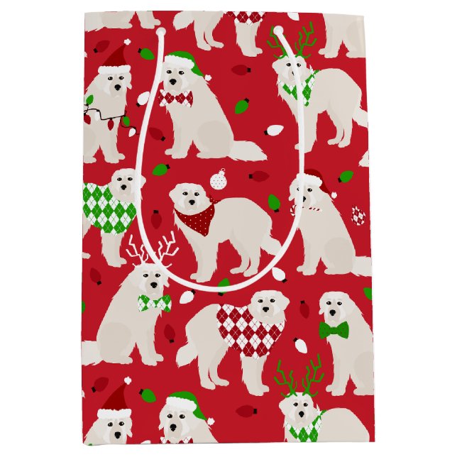 Sac Cadeau Moyen Chiens de Noël des Grands Pyrénées (Devant)