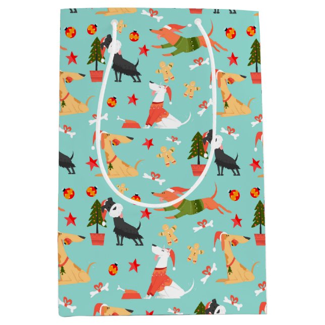 Sac Cadeau Moyen Chiens de Noël Festive (Devant)