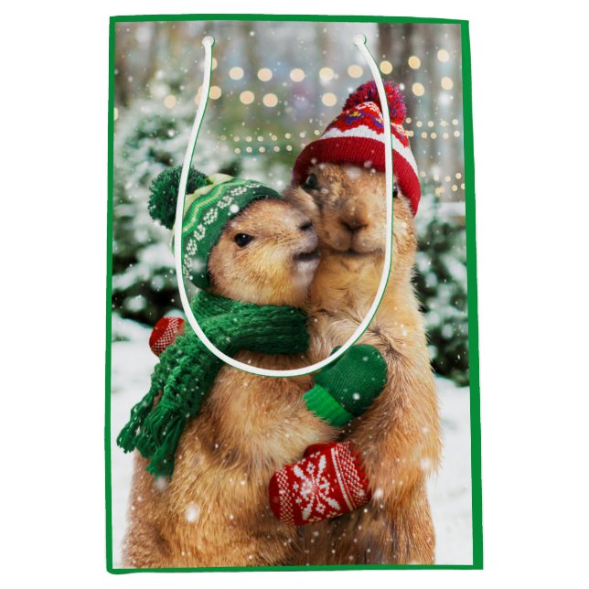 Sac Cadeau Moyen Chiens des Prairies de Noël (Devant)