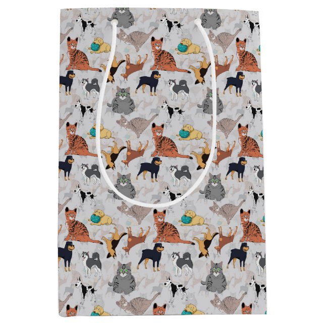 Sac Cadeau Moyen Chiens Et Chats Cutes Design Motif (Devant)