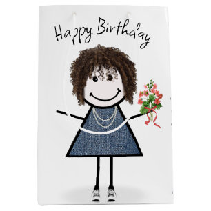 Sac Cadeau Moyen Chiffre Anniversaire Fille Avec Bouquet