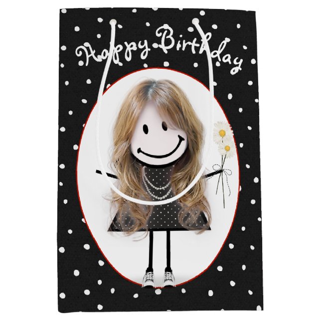 Sac Cadeau Moyen Chiffre Anniversaire Fille Sur Pois (Devant)