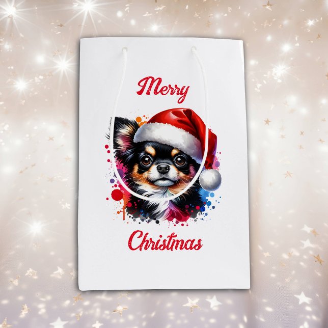 Sac Cadeau Moyen Chihuahua Chien à Santa Hat Noël (Créateur téléchargé)