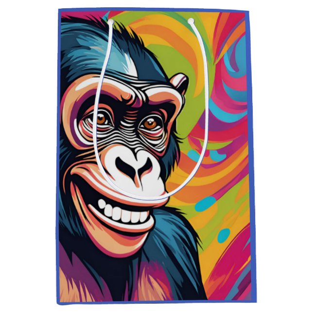 Sac Cadeau Moyen Chimpanzé drôle mignon et fou  (Devant)