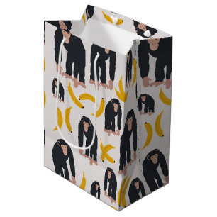 Sac Cadeau Moyen Chimpanzé singe et Motif bananier