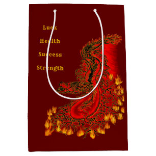 Sac Cadeau Moyen Chine Dragon rouge et or design