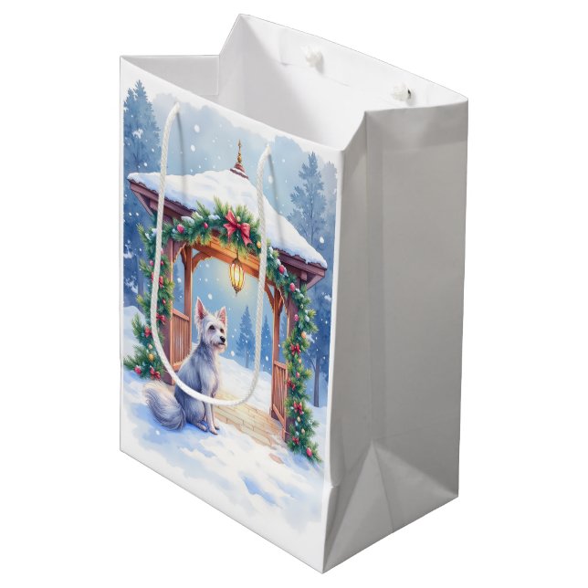 Sac Cadeau Moyen Chinese Crested Snowy Gazebo Christmas Art (Devant Angle)