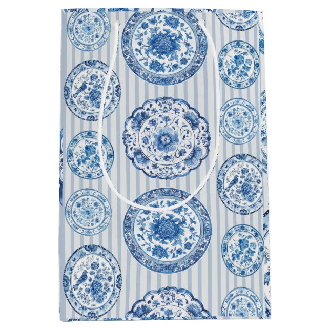 Sac Cadeau Moyen Chinoiserie Blue White Plates All Occasion  (Devant)