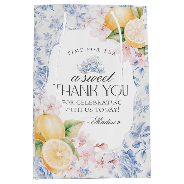 Sac Cadeau Moyen Chinoiserie Lemon Tea Floral Toile Party (Devant)