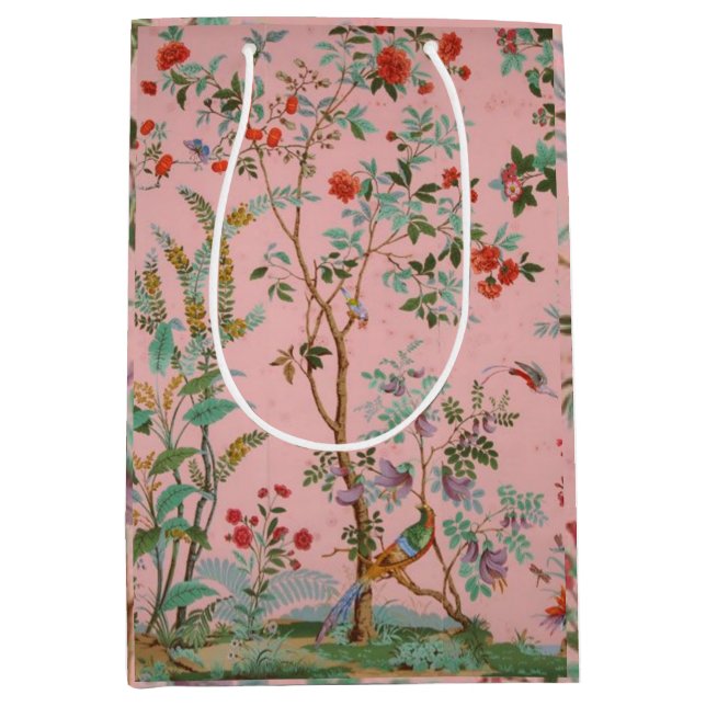 Sac Cadeau Moyen Chinoiserie rose (Devant)