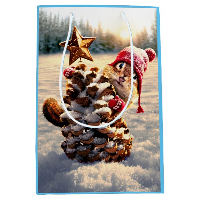 Sac Cadeau Moyen Chipmunk Avec Pine Cone Tree (Devant)