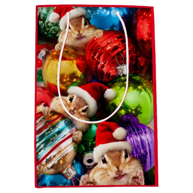 Sac Cadeau Moyen Chipmunks Aux Ornements De Vacances (Devant)