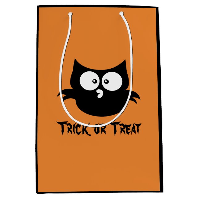 Sac Cadeau Moyen Chouette d'Halloween noire Éffrayante (Devant)