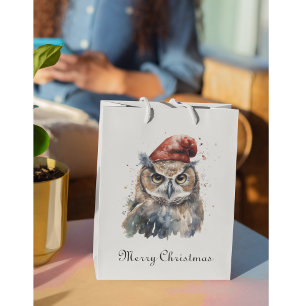 Sac Cadeau Moyen Chouette d'hiver enchantée, personnalisée