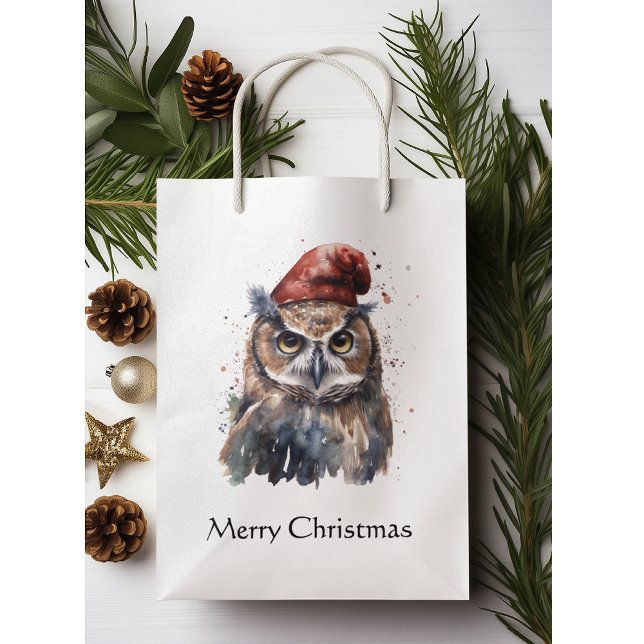 Sac Cadeau Moyen Chouette d'hiver enchantée, personnalisée (Créateur téléchargé)